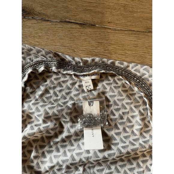 Anthropologie Andersen & Lauth Beaded Kimono One Size Geometric Print Gray Boho - Picture 3 of 3